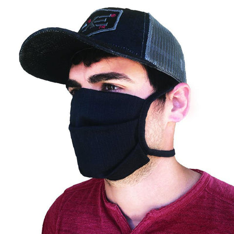 All black Jean material fire retardant Mask, Mask ties in the back