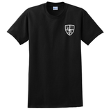 Front of Shirt is black with white linecrew logo on left chest
