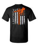 Black Shirt featuring Distribution Lineman in Orange with horizontal White & Black American flag.